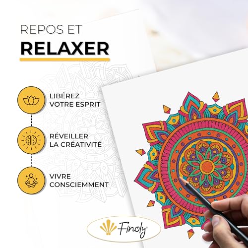Finoly Mandalas à Colorier pour Adultes - Livre Anti-Stress Zen Vol 1 - 30 Illustrations Originales A4 Reliure Spirale