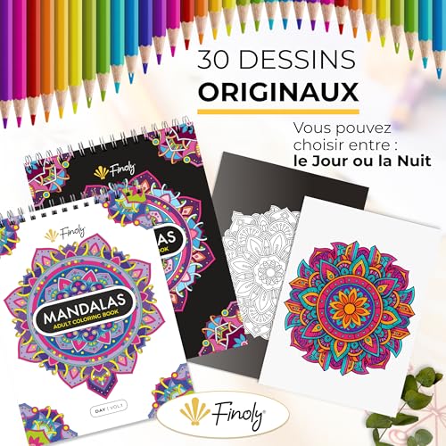 Finoly Mandalas à Colorier pour Adultes - Livre Anti-Stress Zen Vol 1 - 30 Illustrations Originales A4 Reliure Spirale