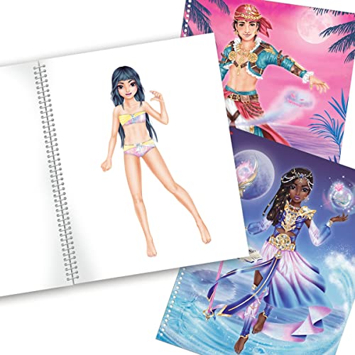 TOPModel Livre de Coloriage Fantasy : Créez des Tenues Magiques avec 78 Pages, Pochoir et Planche de Stickers
