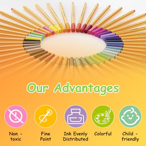 Stylo Feutre Pointe Fine 12 Couleurs Intenses pour Dessin, Coloriage, Bullet Journal