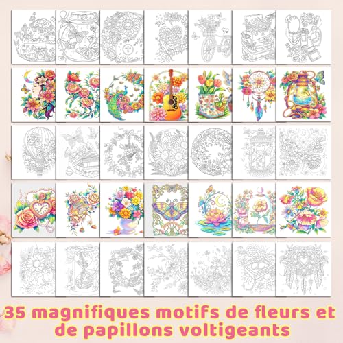 Livre de Coloriage Anti-Stress Elfew Fleurs : 35 Motifs Relaxants pour Adultes, Art-Thérapie et Loisirs Créatifs