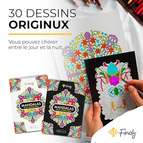 Mandala Adulte Anti Stress par Finoly : Cahier de Coloriage A4 avec Reliure Spirale, Papier Premium, Idéal pour la Détente