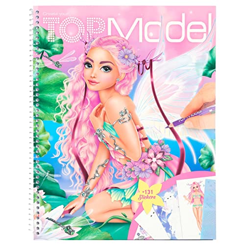 TOPModel Livre de Coloriage Fantasy : Créez des Tenues Magiques avec 78 Pages, Pochoir et Planche de Stickers