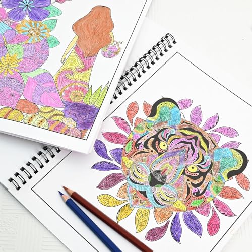 Pobuu Lot de 3 Livres de Coloriage pour Adultes : Mandalas, Fleurs, Animaux - Relaxation et Créativité