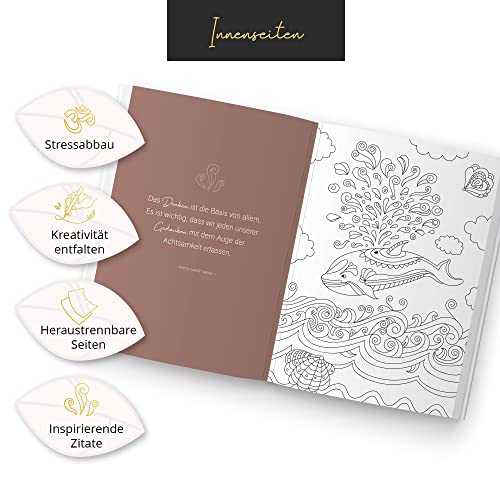 LEAF & GOLD® Livre de Coloriage Adulte : Mandalas de Pleine Conscience, Plus de 30 Motifs avec Perforation