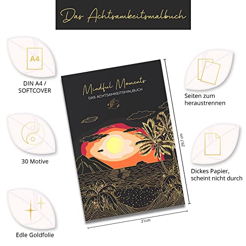 LEAF & GOLD® Livre de Coloriage Adulte : Mandalas de Pleine Conscience, Plus de 30 Motifs avec Perforation