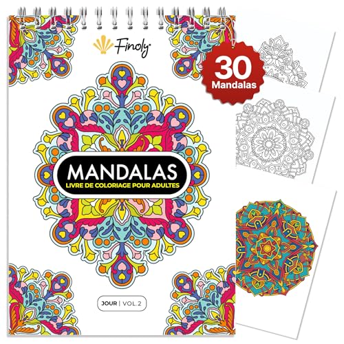 Finoly Mandalas à Colorier pour Adultes : Anti-Stress, A4, Reliure Spirale, Papier Premium