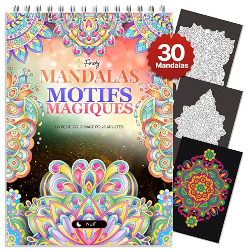 Finoly Mandalas à Colorier pour Adultes : Cahier Anti-Stress aux Motifs Magiques, Reliure Spirale, Format A4
