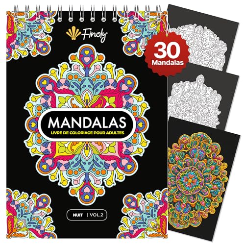 Mandala Adulte Anti Stress par Finoly : Cahier de Coloriage A4 avec Reliure Spirale, Papier Premium, Idéal pour la Détente