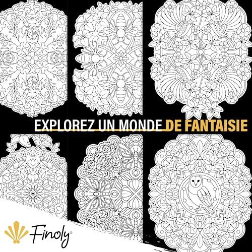 Finoly Mandalas Nature Fantasy Adulte - Cahier Anti Stress A4 Reliure Spirale