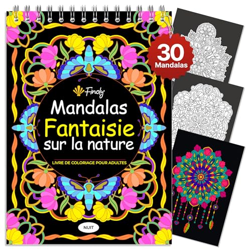 Finoly Mandalas Nature Fantasy Adulte - Cahier Anti Stress A4 Reliure Spirale