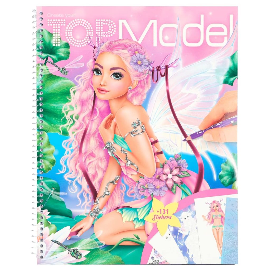 TOPModel Livre de Coloriage Fantasy : Créez des Tenues Magiques avec 78 Pages, Pochoir et Planche de Stickers
