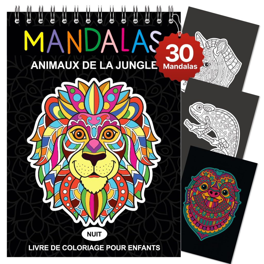 Livre de Coloriage Mandala Animaux pour Enfants : Stress Réduit, Motricité Améliorée, Papier Premium A4