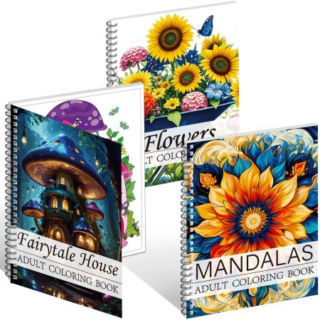 Aannanl - Lot de 3 Mandalas à Colorier pour Adultes : Relaxation Anti-Stress, Format A4, Reliure Spirale