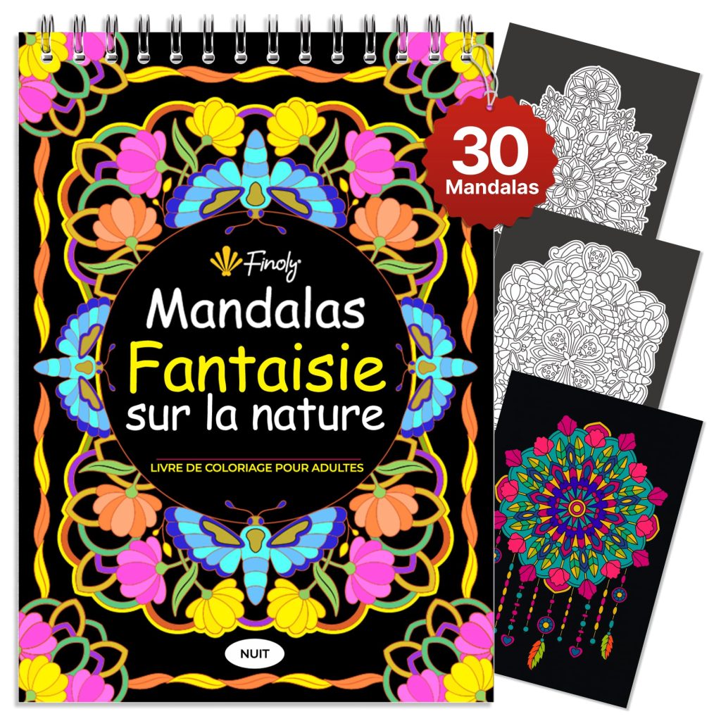 Finoly Mandalas Nature Fantasy Adulte - Cahier Anti Stress A4 Reliure Spirale