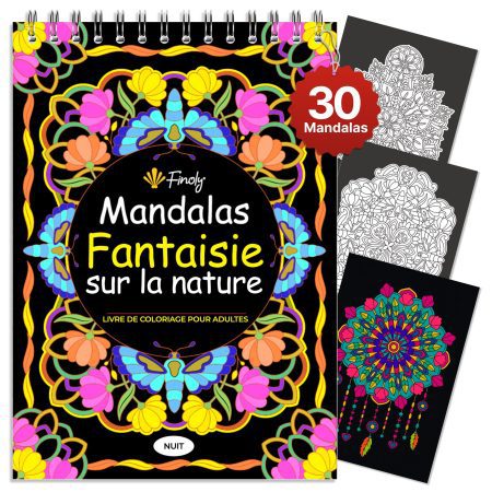Finoly Mandalas Nature Fantasy Adulte - Cahier Anti Stress A4 Reliure Spirale
