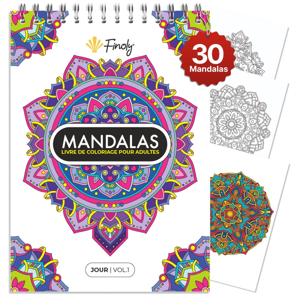Finoly Mandalas à Colorier pour Adultes - Livre Anti-Stress Zen Vol 1 - 30 Illustrations Originales A4 Reliure Spirale