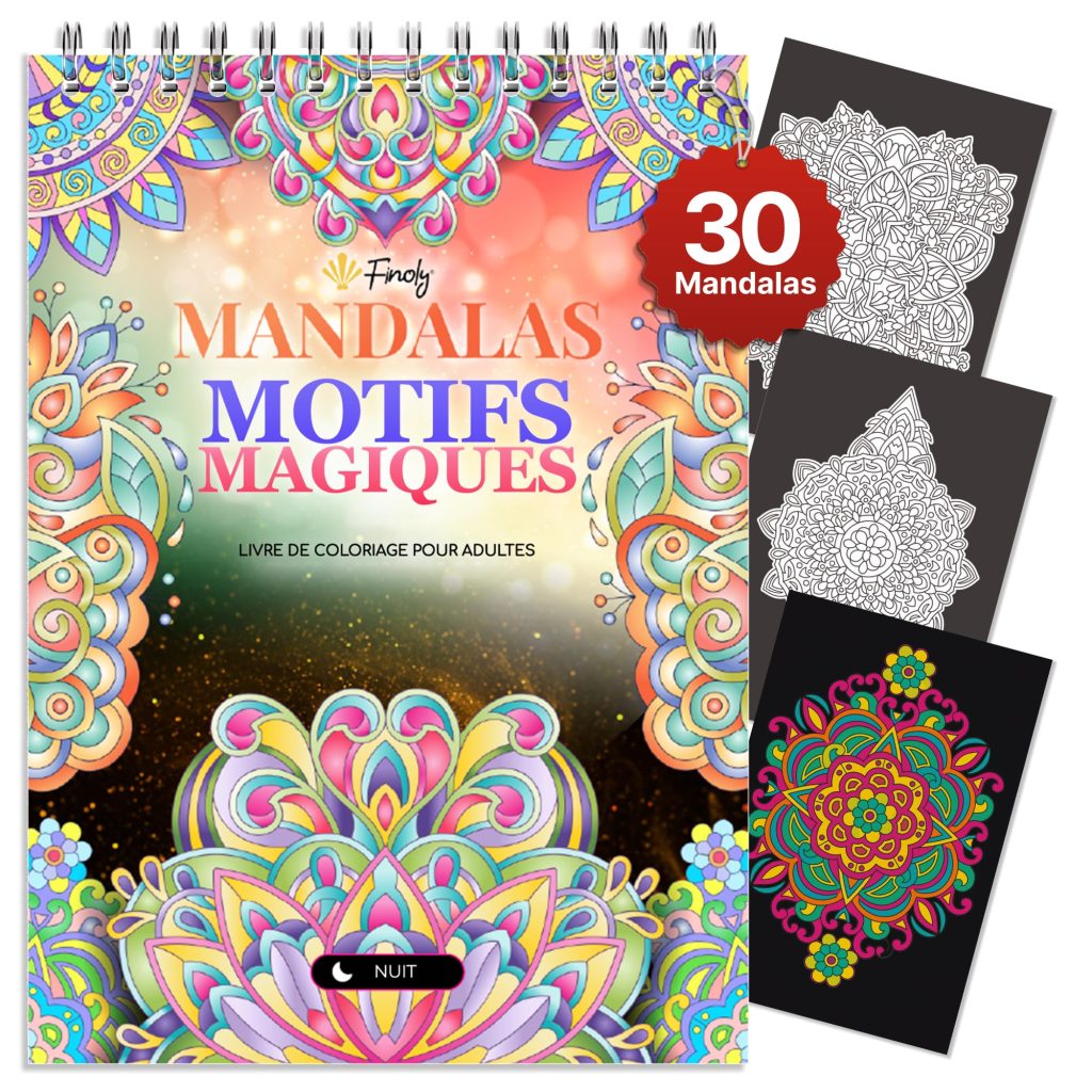 Finoly Mandalas à Colorier pour Adultes : Cahier Anti-Stress aux Motifs Magiques, Reliure Spirale, Format A4