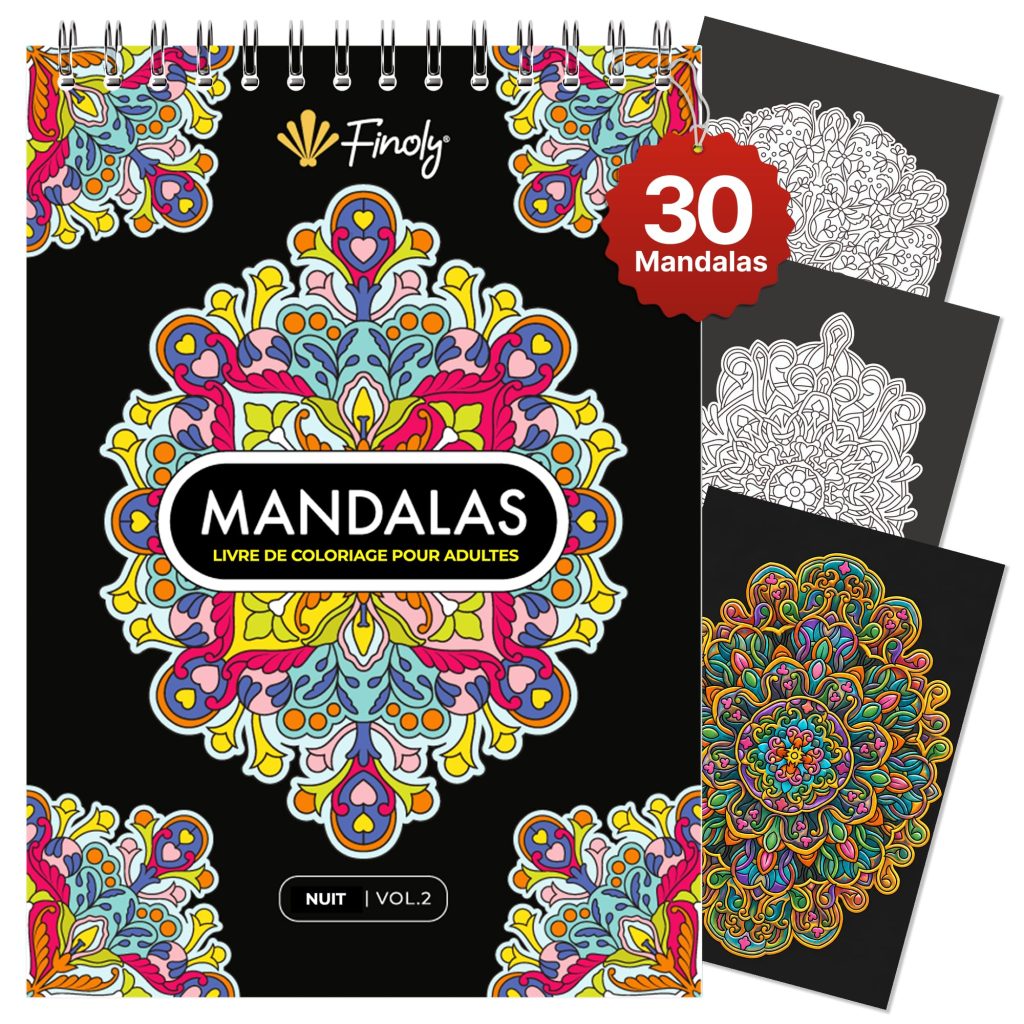 Mandala Adulte Anti Stress par Finoly : Cahier de Coloriage A4 avec Reliure Spirale, Papier Premium, Idéal pour la Détente