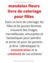 Mandalas Fleurs – Livre de coloriage pour filles, 78 pages pour stimuler créativité, imagination et détente