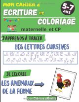 Cahier d’écriture cursive et de coloriage – Lettres majuscules/minuscules et animaux de la ferme – 111 pages – Grand format 21,6 × 27,9 cm