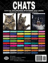 Chats – Livre de coloriages mystères pour adulte, coloriage par numéros anti-stress : 30 chats + 5 bonus, motifs géométriques, grand format