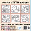 Coloriage détente pour adultes – Gourmandises faciles à colorier: cupcakes, desserts et bonbons (50 illustrations, grands contours)