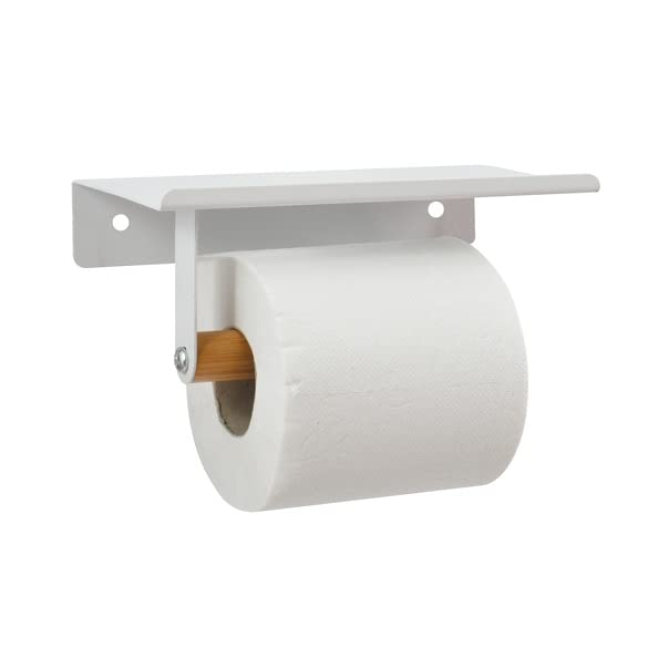 Spirella Tarek : Porte-Rouleau WC Mural Design Acier & Bambou - Blanc & Beige