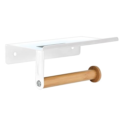 Spirella Tarek : Porte-Rouleau WC Mural Design Acier & Bambou - Blanc & Beige