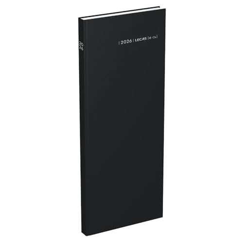 Agenda LECAS LONG JOURNALIER EUR/CTS 2026 - Format 14x35 cm, Couverture Rigide Noire