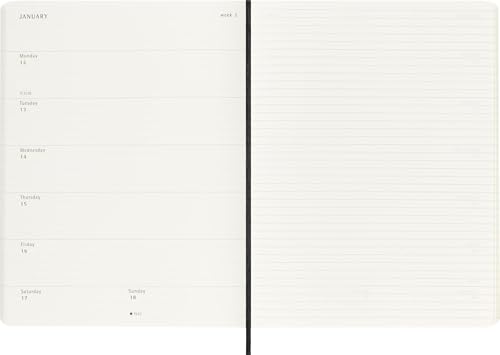 Moleskine Agenda Hebdomadaire 18 Mois XL - Couverture Souple Noire, Planification Étendue