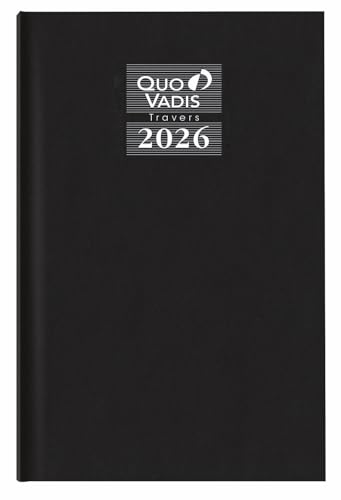Agenda Journalier 2026 Quo Vadis Travers - Noir, 13x21 cm, Papier Clairefontaine, Fabrication Française