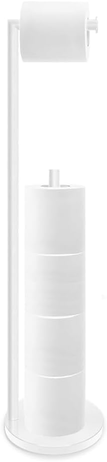 YUET Support Papier Toilette sur Pied Acier Inoxydable 304 Blanc - Distributeur Autonome 5 Rouleaux Base Lestée