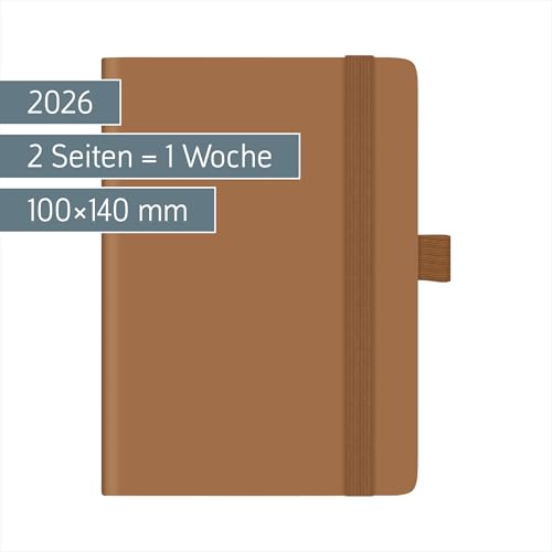 Agenda de poche BRUNNEN Kompagnon A6, plastique marron, 18 mois (juillet 2025 - décembre 2026)