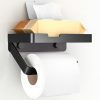 Euqvunn Porte Papier Toilette Mural avec Étagère - Installation Flexible (Sans Perçage, Autocollant, Vissage) - Noir Mat