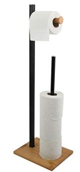 Spirella ALVAR : Porte-Rouleau WC sur Pied Design Acier & Bambou, Rangement 4 Rouleaux, Noir