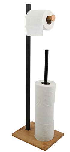 Spirella ALVAR : Porte-Rouleau WC sur Pied Design Acier & Bambou, Rangement 4 Rouleaux, Noir