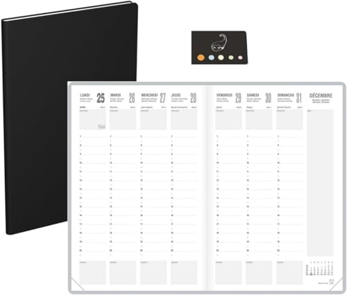 Agenda Semainier Classique Noir A4 Vertical 2027 - Organisation Idéale