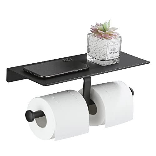Gricol Porte Rouleau Papier Toilette Noir avec Étagère - Installation Facile sans Perçage