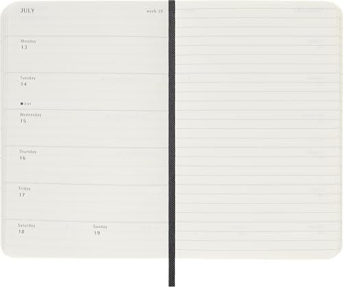 Moleskine Agenda Hebdomadaire 2026, Format Pocket 9x14, Couverture Souple Noire, 12 Mois avec Espace Notes