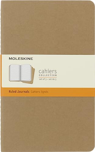 Cahier Moleskine Journal - Lot de 3 carnets lignés marron, couverture carton, couture visible, 80 pages, format Large 13 x 21 cm