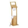 Relaxdays Ensemble WC Bambou et Acier Inoxydable : Brosse WC et Porte-Papier Autonome