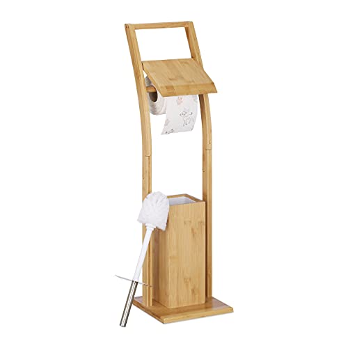Relaxdays Ensemble WC Bambou et Acier Inoxydable : Brosse WC et Porte-Papier Autonome
