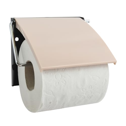 MSV - Porte-Rouleau Papier WC Mural en PS et Acier Chromé - Rangement Accessoires Bain - Beige