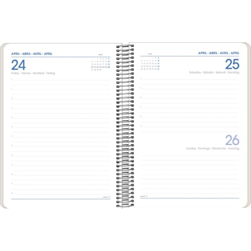 Q Kalon Agenda 2026 A5 : 1 Jour par Page, Multilingue (FR, ANG, ESP, ALL), Reliure Anneaux, Design Protecteur