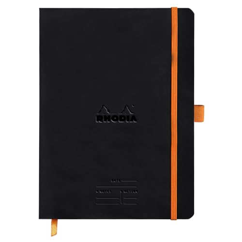 Carnet Souple Meeting Noir A5+ Rhodiarama - 160 pages lignées Meeting, Papier Clairefontaine 90g/m², Simili Cuir, Marque-page, Porte-crayon