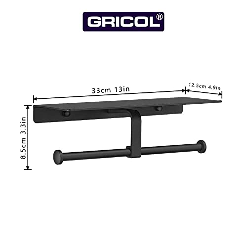 Gricol Porte Rouleau Papier Toilette Noir avec Étagère - Installation Facile sans Perçage