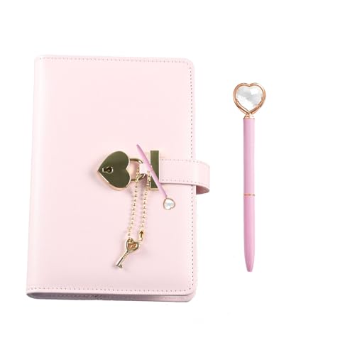 A6 Carnet de Notes Secret avec Cadenas Cœur, Journal Intime Fille, Stylo Diamant, Rose 190x120mm