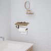 Porte-Papier Toilette Mural Rétro Vintage Doré avec Étagère et Support Rouleau en Aluminium