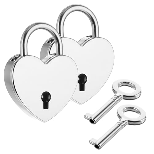 JJUNW Lot de 2 Mini Cadenas Vintage en Forme de Cœur avec Clé - Argenté